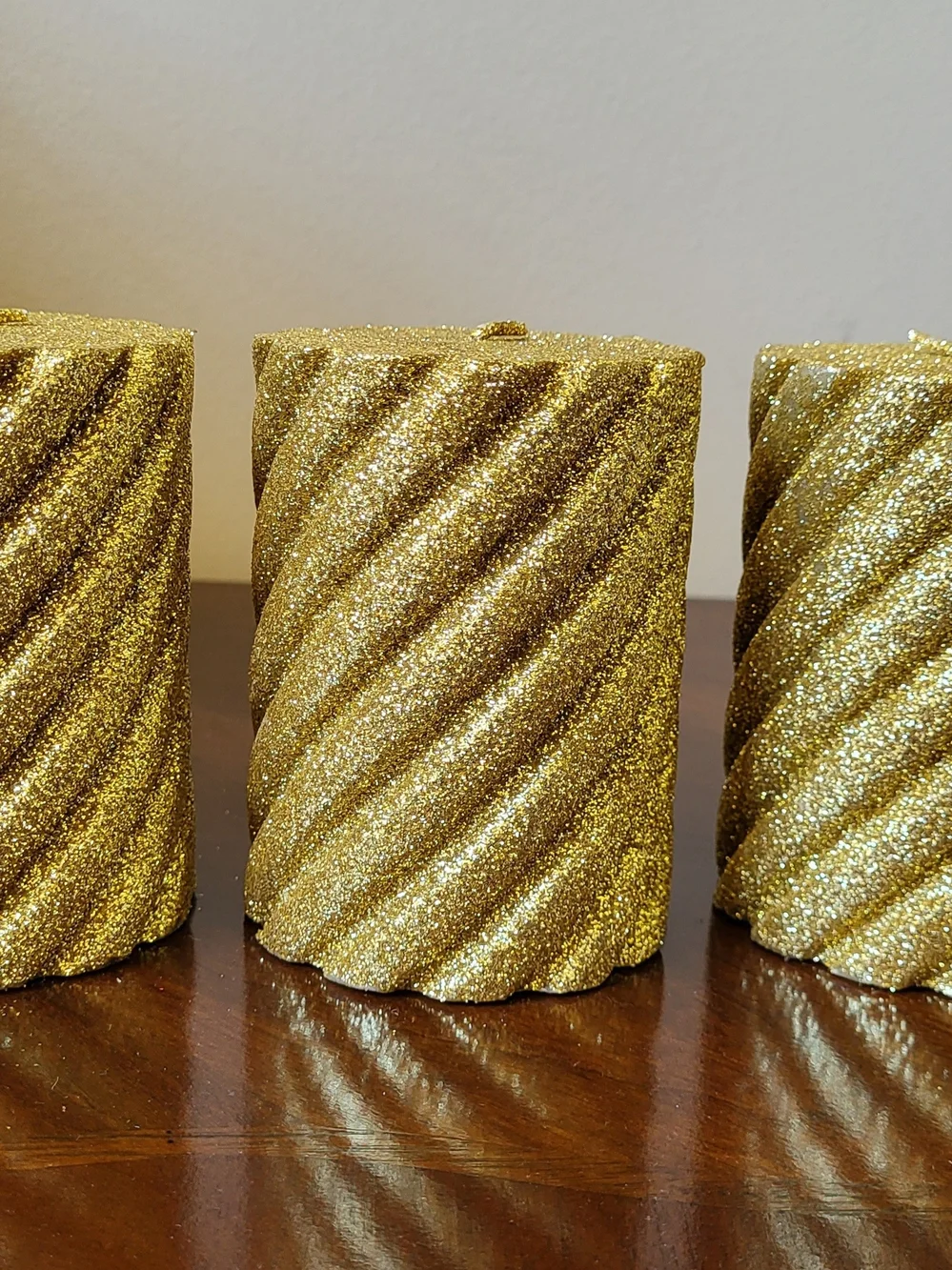 Gold Glitter Spiral Pillar Candle - Decorative Home Accent
